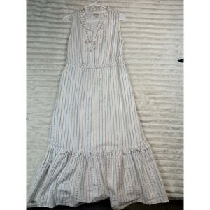 J Crew Dress Women's White Multi Metallic Shimmer Stripe Ruffle Trim Midi 10